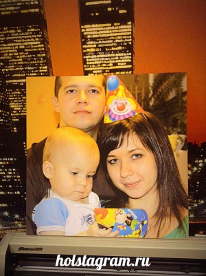 Семейное фото с ребенком на холсте фото