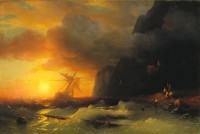 Картина автора Айвазовский Иван под названием Кораблекрушение у горы Афон