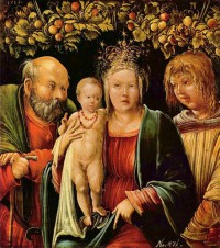Картина автора Альтдорфер Альбрехт под названием Heilige Familie mit einem Engel