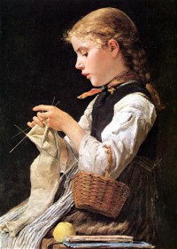 Картина автора Анкер Альберт Самуэль под названием Knitting Girl