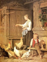 Картина автора Анкер Альберт Самуэль под названием Girl Feeding the Chickens