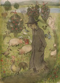 Картина автора Аросениус Ивар под названием Självporträtt med höns och grisar/ Self portait with poultry and pigs