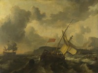 Картина автора Бакхёйзен Людольф под названием An English Vessel and a Man-of-war in a Rough Sea