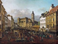 Картина автора Беллотто Бернардо под названием Площадь Фрейюнг в Вене, вид с юго-востока