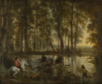Картина автора Берхем Николас под названием A Stag Hunt in a Forest