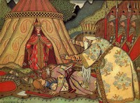 Картина автора Билибин Иван под названием Царь Дадон перед Шамаханской царицей