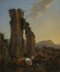 Картина автора Берхем Николас под названием Peasants by a Ruined Aqueduct