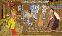 Картина автора Билибин Иван под названием Добрый молодец, Иван-царевич и три его сестры