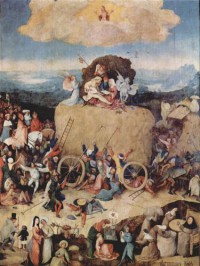 Картина автора Босх Иероним под названием Воз сена, триптих, центральная часть- воз сена