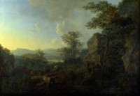 Картина автора Бот Ян под названием Скалистый пейзаж с крестьянами и гружёными мулами