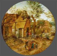 Картина автора Брейгель Младший Питер под названием Деревенская улочка с крестьянами