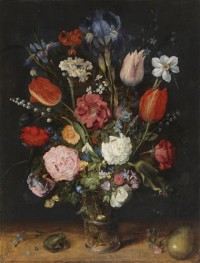 Картина автора Брейгель Младший Ян под названием Букет цветов в стеклянной вазе  				 - Bouquet of  Flowers in a Glass Vase