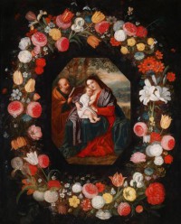 Картина автора Брейгель Младший Ян под названием Св семейство в цветочной гирлянде