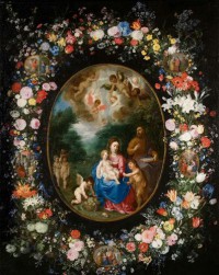 Картина автора Брейгель Младший Ян под названием Св семейство с Иоанном Крестителем в цветочной гирлянде
