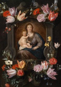 Картина автора Брейгель Младший Ян под названием Мадонна с младенцем в цветочном картуше
