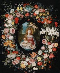 Картина автора Брейгель Младший Ян под названием Мадонна с младенцем в цветочной гирлянде