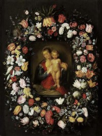 Картина автора Брейгель Младший Ян под названием Мадонна с младенцем в цветочной гирлянде