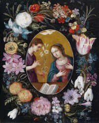 Картина автора Брейгель Младший Ян под названием Благовещение в цветочной гирлянде
