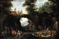 Картина автора Брейгель Младший Ян под названием Пейзаж со сценой католической мессы в гроте
