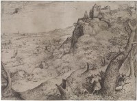 Картина автора Брейгель Старший Питер под названием Альпийский пейзаж с охотой на зайцев