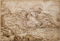 Картина автора Брейгель Старший Питер под названием Alpine landscape with a river  				 - Альпийский пейзаж с рекой
