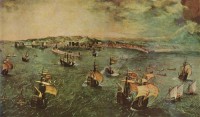 Картина автора Брейгель Старший Питер под названием Морской бой в гавани Неап