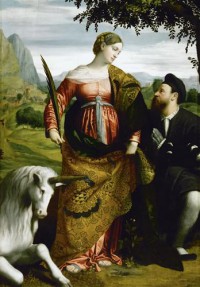 Картина автора Брешиа Моретто под названием St Justina with the Unicorn and donators  				 - Св Юстина с единорогом и донатором