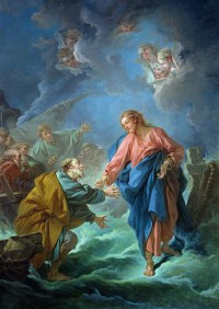Картина автора Буше Франсуа под названием Saint Peter Attempts to Walk on Water  				 - Иисус учит Петра ходить по воде