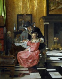 Картина автора Вермеер Ян под названием An Interior, with a Woman refusing a Glass of Wine