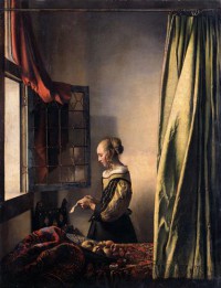 Картина автора Вермеер Ян под названием Girl Reading a Letter at an Open Window  				 - Девушка, читающая письмо у открытого окна