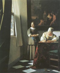Картина автора Вермеер Ян под названием Lady writing a letter with her maid