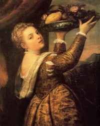 Картина автора Вечеллио Тициан под названием Girl with a Basket of Fruits