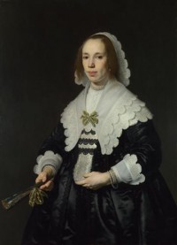 Картина автора Гельст Бартоломеус под названием Portrait of a Lady in Black Satin with a Fan