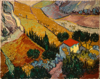 Картина автора Винсент Ван Гог под названием Landscape with the Chateau of auvers at Sunset  				 - Пейзаж с домом и пахарем