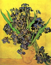 Картина автора Винсент Ван Гог под названием Still Life Vase with Irises Against a Yellow Background