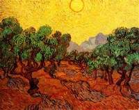 Картина автора Винсент Ван Гог под названием Olive Trees with Yellow Sky and Sun