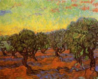 Картина автора Винсент Ван Гог под названием Olive Grove Orange Sky