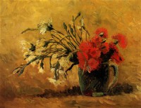 Картина автора Винсент Ван Гог под названием Vase with Red and White Carnations on Yellow Background