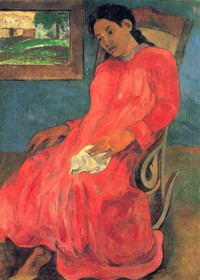 Картина автора Гоген Поль под названием Reverie ou La Femme à la robe rouge