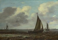 Картина автора Гойен Ян под названием Sailing Vessels on a River in a Breeze