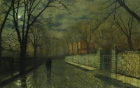 Картина автора Гримшоу Джон Эткинсон под названием Figures in a Moonlit Lane after Rain