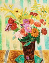 Картина автора Грюневельд Исаак под названием Still Life with Flowers and striped wallpaper