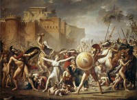 Картина автора Давид Жак Луи под названием The Intervention of the Sabine Women  				 - Сабинянки, останавливающие битву между сабинянами и римлянами