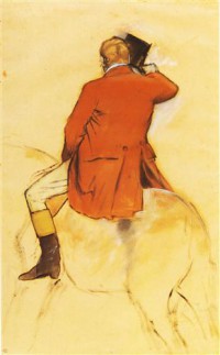 Картина автора Дега Эдгар под названием Cavalier en Habit rouge  Pinceau et lavis sepia