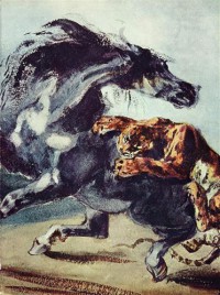 Картина автора Делакруа Эжен под названием Tiger greift ein Pferd an