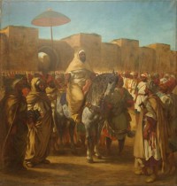 Картина автора Делакруа Эжен под названием Maulay abd-er-Rahman, sultan du Maroc, sortant de son palais de Maknes, entoure de sa garde et de ses principaux officiers