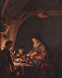 Картина автора Доу Герард под названием Old Woman Cutting Bread
