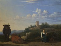 Картина автора Дюжарден Карел под названием A Woman with Cattle and Sheep in an Italian Landscape