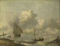 Картина автора Капелле Ян под названием Vessels in Light Airs on a River near a Town