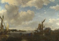 Картина автора Капелле Ян под названием A River Scene with a Dutch Yacht firing a Salute